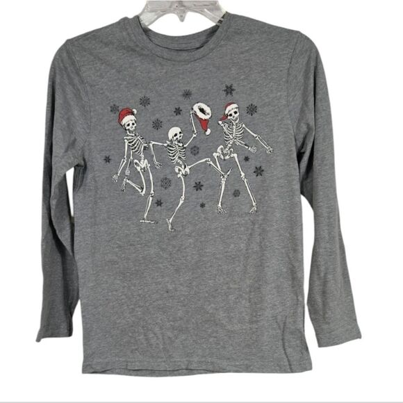 Boys 10/12 Christmas Shirt Santa Skeletons Dancing Floss Dance Backpack Kid Gray - Picture 4 of 9